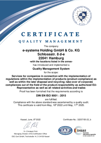 take-e-way Certificate Quality Management according DIN EN ISO 9001:2015